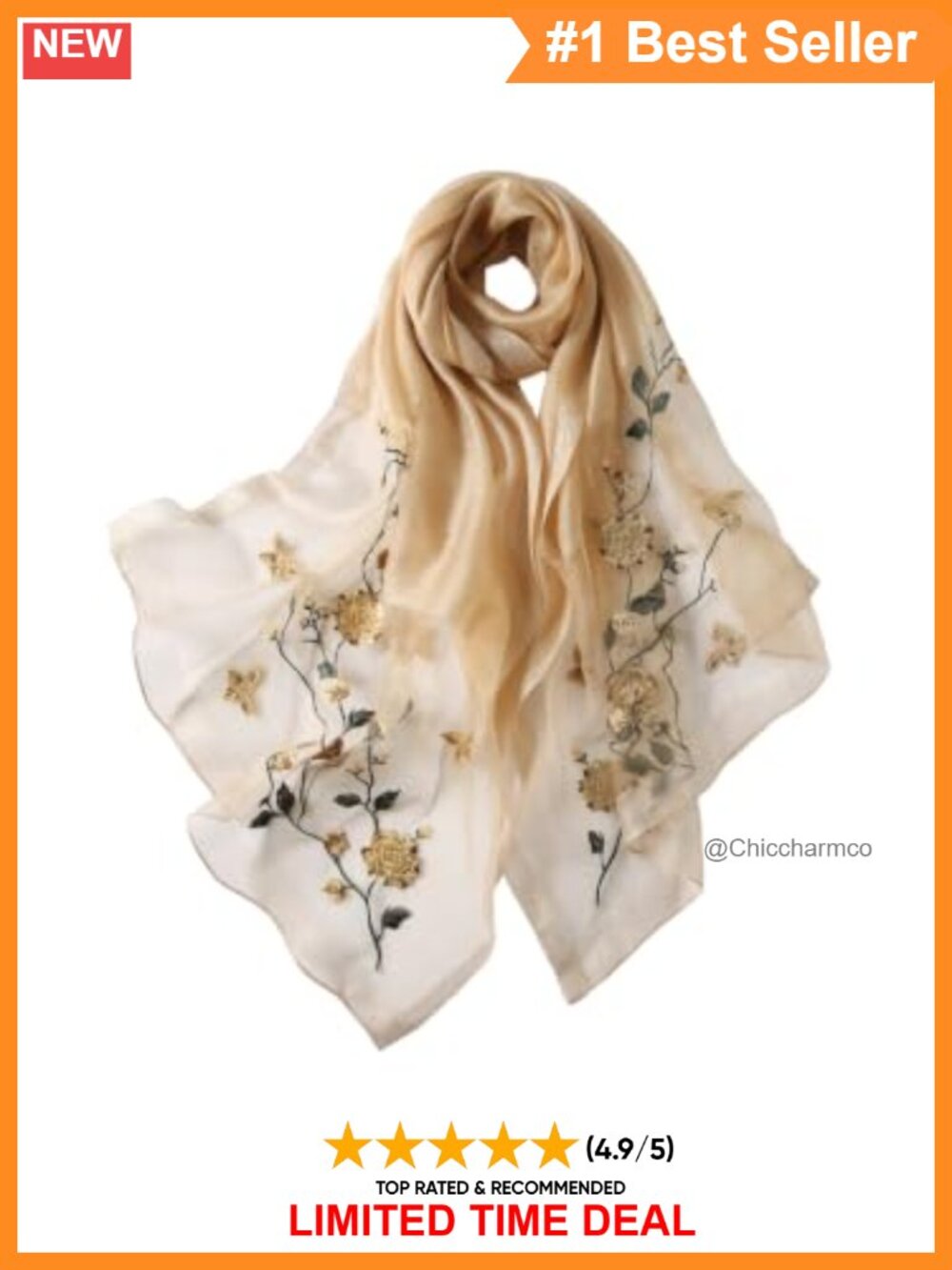 Silk Blend Embroidered Floral Shawl Scarf Wrap Beaded
